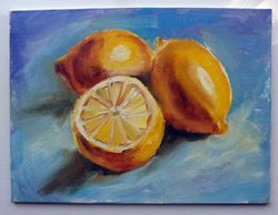 Lemons original still life handmade oil painting on canvas