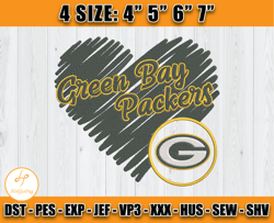 "Green Bay Packers heart Embroidery, Packers Heart Embroidery, NFL Embroidery Patterns, Sport Embroidery "