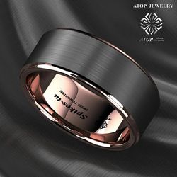 Tungsten Carbide ring rose gold black brushed men's Wedding Band Ring jewelry Customized Jewelry Free Shipping