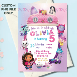 Personalized File Gabbys Dollhouse Birthday Invitation Invite Instant Download Gabby's Kids Birthday invite PNG File