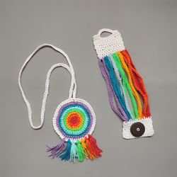 Rainbow color jewelry set, pendant and bracelet, boho style jewelry