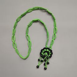 Crochet pendant, green color pendant, beautiful accessory, openwork pendant