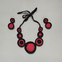Necklace in red, Elegant jewelry, crochet accessories, earring and necklace set, gift for her