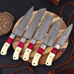 Handmade Damascus Chef Knife Set Of 5 Pcs Gift BBQ