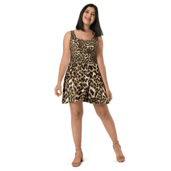Leopard Print Animal Skin Pattern Skater Dress
