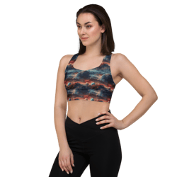 Planets Outer Space Galaxy Watercolor Pattern Longline sports bra