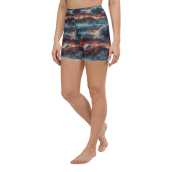 Planets Outer Space Galaxy Watercolor Pattern Yoga Shorts
