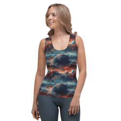 Planets Outer Space Galaxy Watercolor Pattern Sublimation Cut & Sew Tank Top