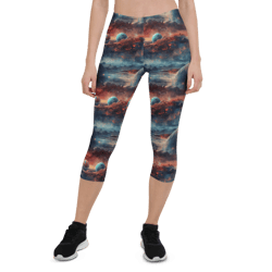 Planets Outer Space Galaxy Watercolor Pattern Capri Leggings