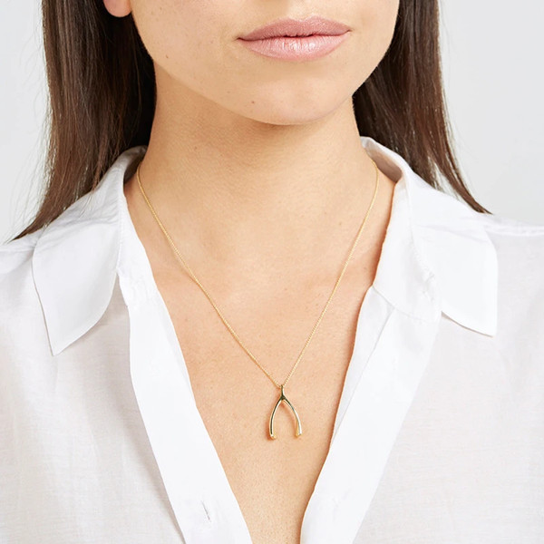 Copper Wishbone Charm Necklace With Stainless Steel Chain (1).jpg