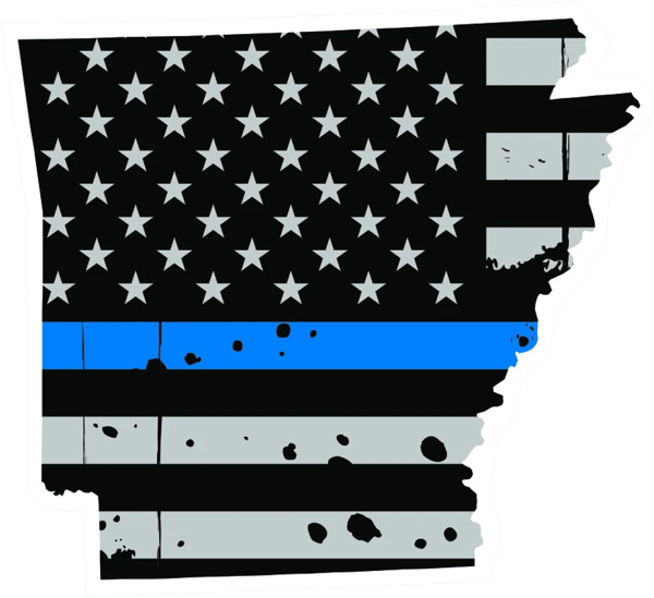 Distressed Thin Blue Line Arkansas State Shaped Subdued US Flag Sticker Self Adhesive Vinyl police - C3773.png