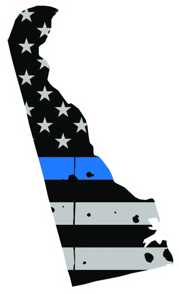 Distressed Thin Blue Line Delaware State Shaped Subdued US Flag Sticker Self Adhesive Vinyl police - C3789.png