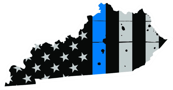 Distressed Thin Blue Line Kentucky State Shaped Subdued US Flag Sticker Self Adhesive Vinyl police - C3821.png