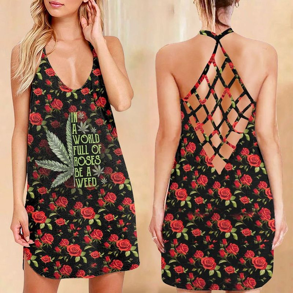 CANNABIS IN A WORLD FULL OF ROSES BE A WEED CRISS CROSS OPEN BACK CAMISOLE TANK TOP DESIGN 3D SIZE S - 3XL - CA102152.jpg