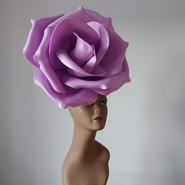 giant vertical rose on hairband Lavender flower fascinator headband for wedding guest,.jpg