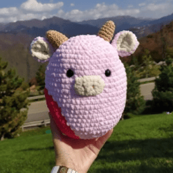 Plush cow toy, stuffed cow, strawberry cow, squishmallow toys, baby gifts, amigurumi animals, crochet handmade toys