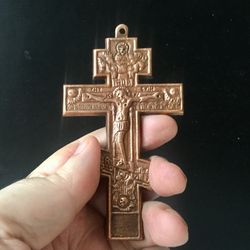 Amazing siluminum cross with crucifix | Orthodox three-bar Russian cross | Size: 4,7"x 2,7"