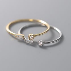 Adjustable 14K Gold Ring with Clear CZ Stones in 925 Sterling Silver for Women's Wedding Jewelry