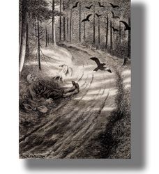 Dead Pauper. Dark forest home decor. Painting by Theodor Kittelsen. Norwegian art illustration. Black metal gift. 938.