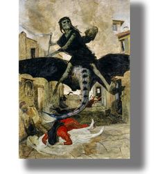 Die Pest. Black Plague. Painting by Arnold Bocklin. The apocalyptic horseman poster. Grim reaper print. 627.