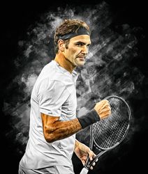 Roger Federer at Australian Open 2018. Digital artwork print wall poster illustration. Tennis fan art gift.
