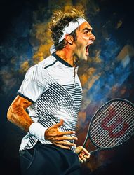 Roger Federer wins Australian Open 2017. Digital artwork print wall poster illustration. Tennis fan art gift.
