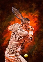 Roger Federer at Roland Garros 2019 . Digital artwork print wall poster illustration. Tennis fan art gift.