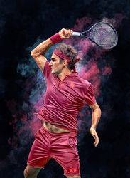 Roger Federer at US Open. Digital artwork print wall poster illustration. Tennis fan art gift.