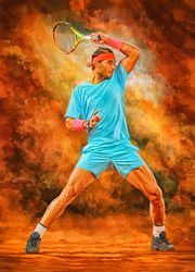 Rafael Nadal calassic forehand RG 2020. Digital artwork print wall poster illustration. Tennis fan art gift.