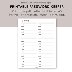 Printable password planner. Ultimate Password Organizer. Thematic password scheduler.Password keeper.
