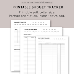 Printable Budget Trackers - Income, Expenses, Savings, Pages for personal and family finances. Financial planner