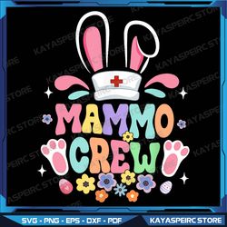 Retro Groovy Mammo Crew Png, Mammo Tech Bunny Ear Flower Easter Png, Cute Nurse Svg, Easter Png, Healthcare Png
