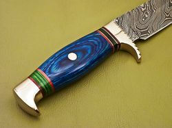 Custom Handmade Damascus Steel Hunting Knife with Colored Pakka Wood Handle with leather sheath