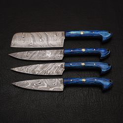 DAMASCUS CHEF KNIFE SET // 4 PIECE with leather roll