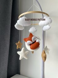 Baby mobile nursery PDF pattern fox ornament plushie pattern fox plush pattern do it yourself mobile baby woodland anima