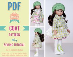 PDF pattern coat 13 inch doll, Paola Reina sewing pattern, Dianna Effner Little Darling clothes pattern, Sewing for doll