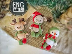 Amigurumi Christmas set crochet pattern. Amigurumi reindeer, snowman, bull pattern.