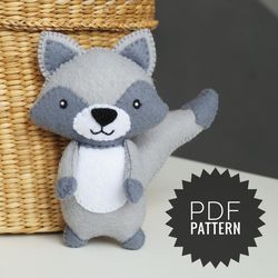 Felt animal raccoon pattern pdf, woodland stuff animal pattern, felt toy pattern, sewing ornament DIY, forest animals