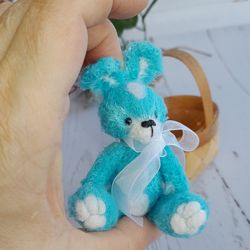 Mini teddy bunny. Tiny crochet animals for Blythe doll. Dollhouse miniature. Collectible toy. Bunny stuffed figurine.