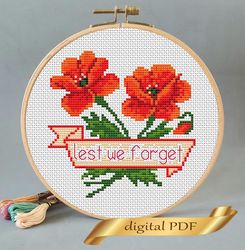 Poppy cross stitch pattern pdf DIY Design flower digital Small pattern cross stitch.
