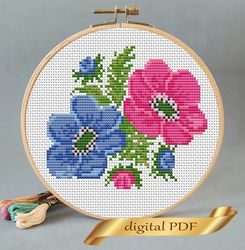 Flower cross stitch pattern pdf DIY Design floral digital Small pattern cross stitch.