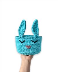 crochet animal bunny basket, nursery decor, new baby boy gift, newborn child gift