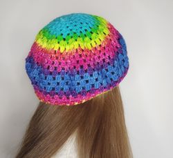 Rainbow beret hat crochet French beret for women Lgbtq pride beret hat
