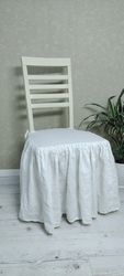 Linen Chair cover with frills,Chair frill Ties with 4-way frills,Dining chair cover,Chair frill, Linen chair cover