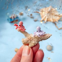 Tiny baby OCTOPUS,  Micro miniature sea animal octopus, Nautical decor for dollhouse or diorama, Gift idea for diver
