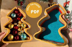 Christmas tree shaped basket, Crochet storage box, Holiday xmas decor, Pattern Tutorial PDF,Download Tutorial PDF VIDEO