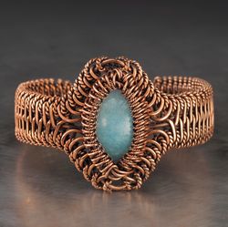 Aquamarine bracelet for her / Unique handmade wire wrapped artisan copper jewelry / Wire Wrap Art unique design