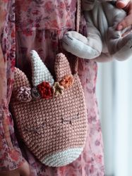 handmade purse, girl gift, crochet handbag, toddler gift, unicorn bag, unicorn accessory