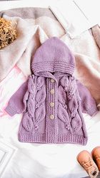 KNITTING PATTERN: Cardigan FIOLENT Pdf Knitting Pattern / Hooded Cardigan/Coat/Jacket/Sweater for Baby/Child / 7 Sizes