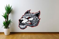 Ferocious Wolf Head, Wild Animal, Angry Wolf, Car Sticker Wall Sticker Vinyl Decal Mural Art Decor Full Color